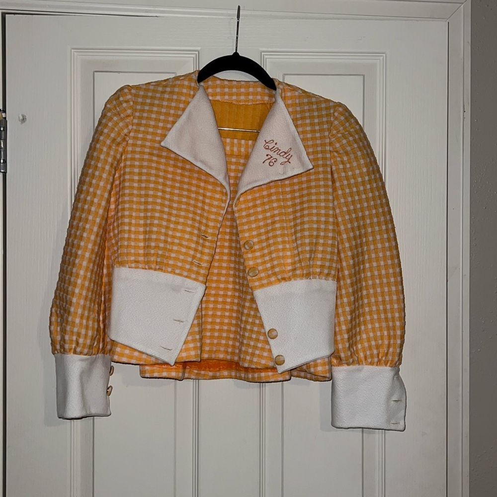 Vintage Gingham embroidered jacket and skirt set.
